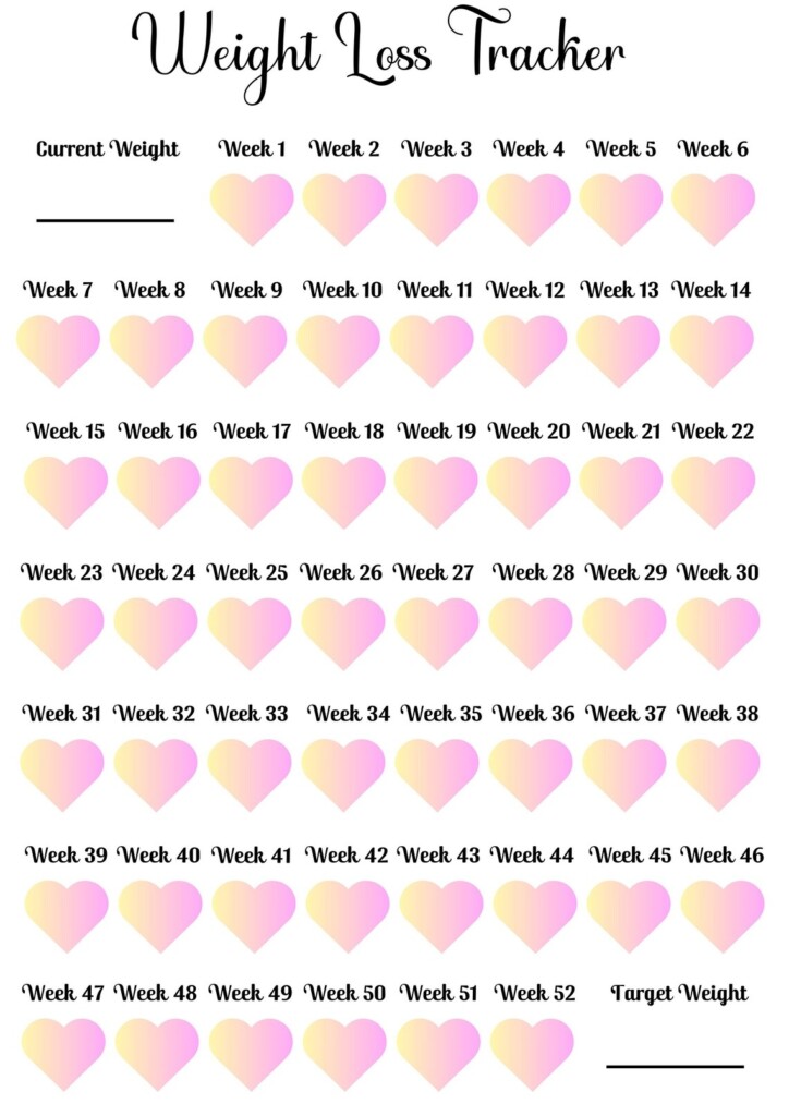 Printable 52 Week Weight Loss Tracker A4 Weight Loss Chart Printable 