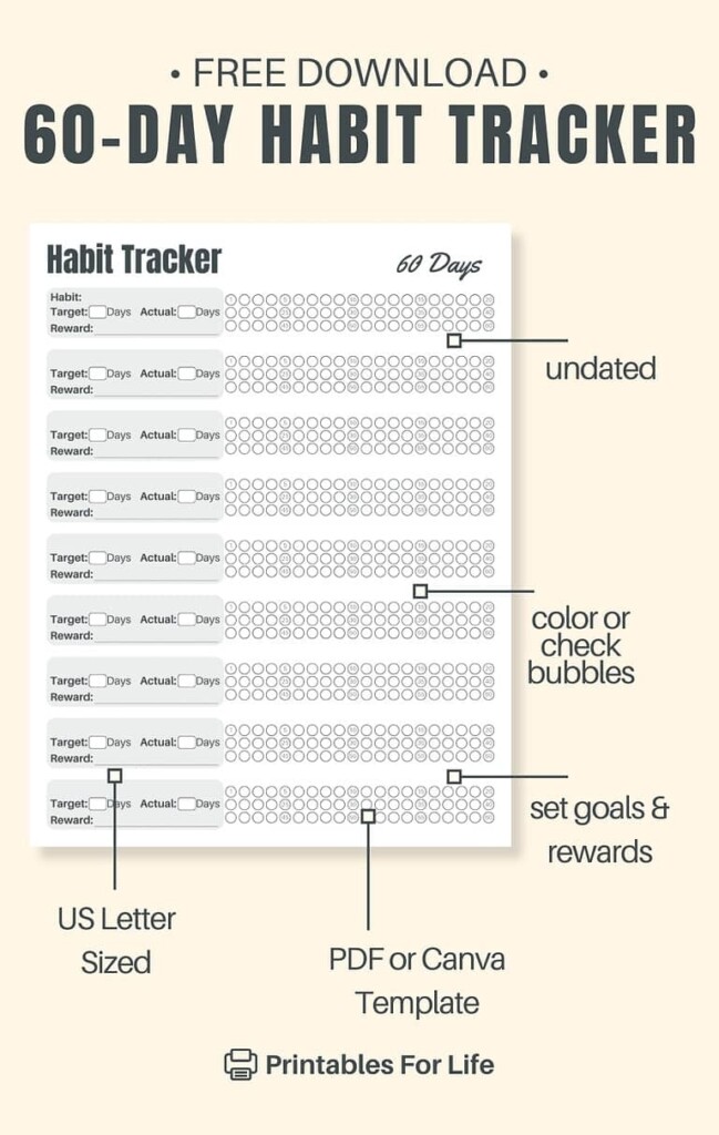 Printable 60 Day Habit Tracker FREE Download