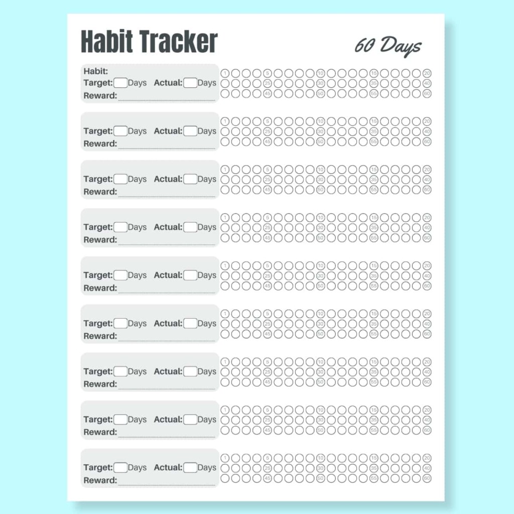 Printable 60 Day Habit Tracker FREE Download