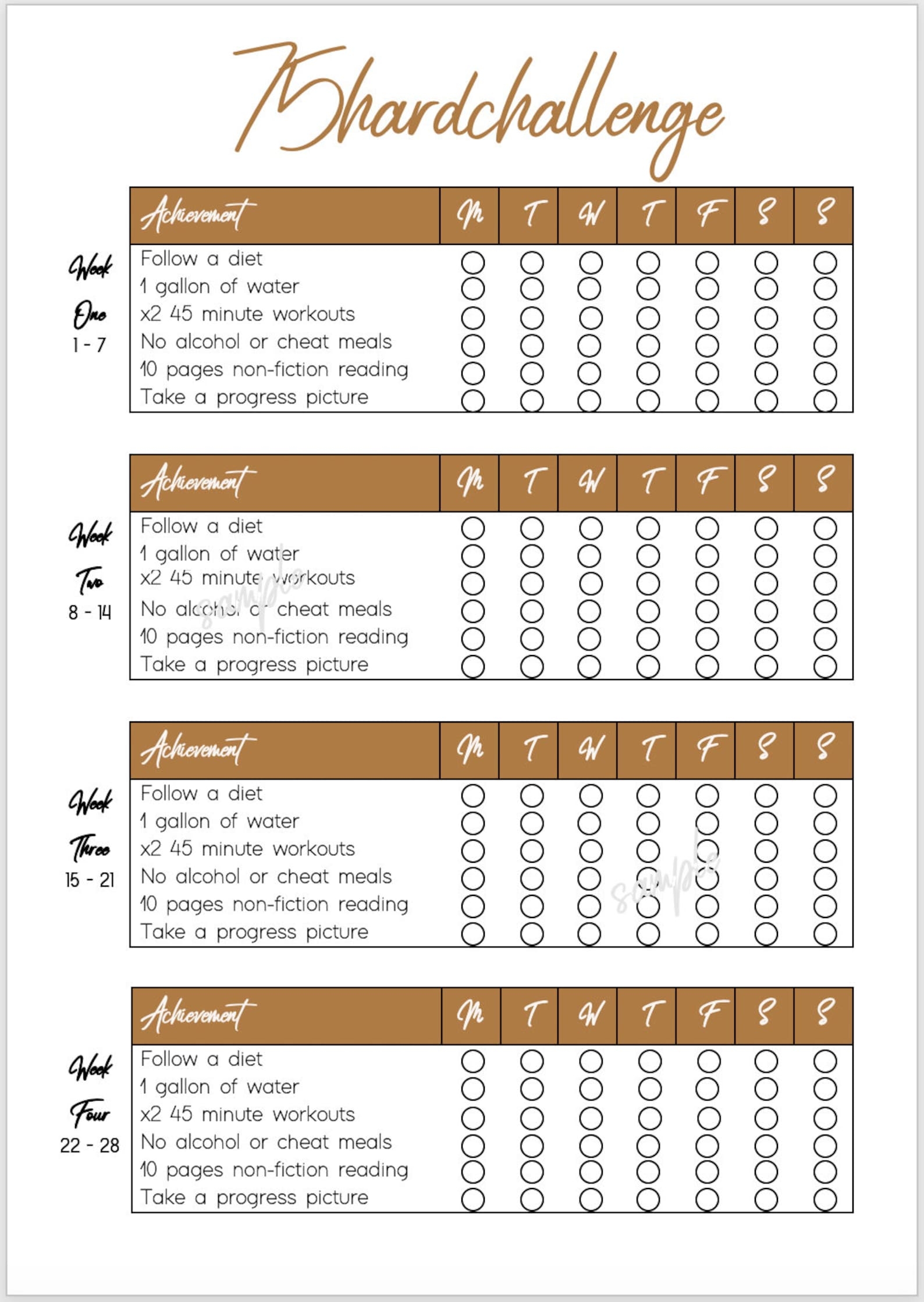 Printable 75 Hard Challenge Habit Tracker Checklist Etsy