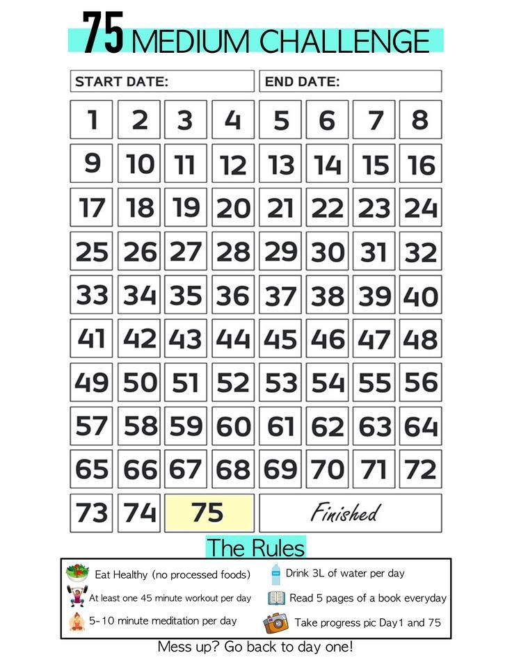 Printable 75 Medium Challenge Tracker Free Printable Templates