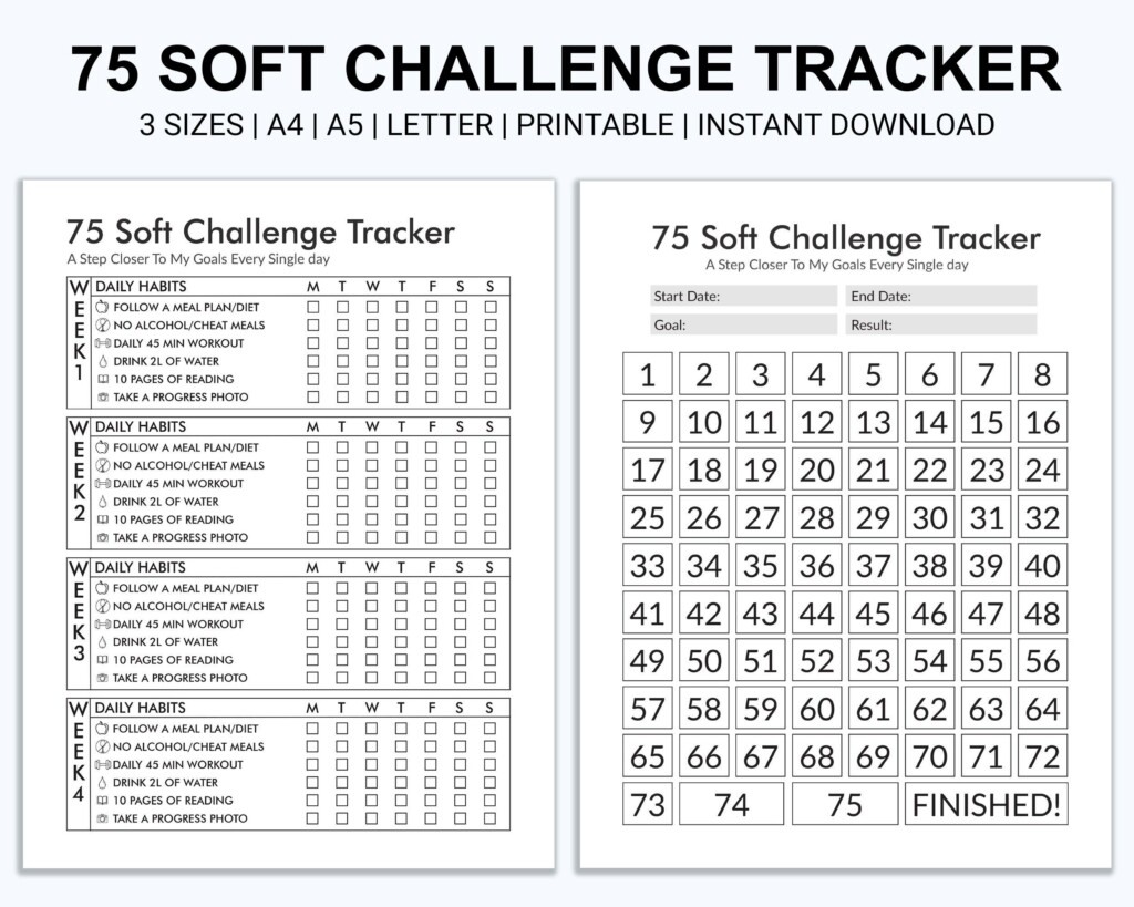 Printable 75 Soft Challenge Tracker 75 Day Challenge Planner Fitness 