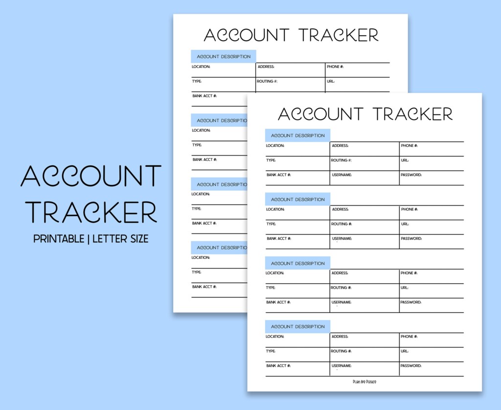 Printable Account Tracker Bank Account Log A4 8 5x11 Sky Etsy