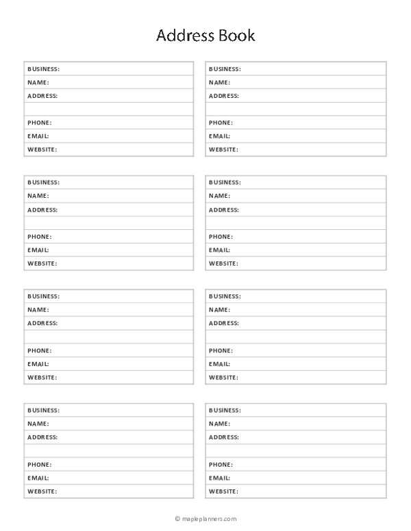 Printable Address Book Template