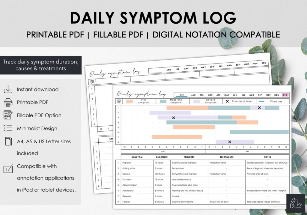 Printable And Fillable Daily Symptom Tracker To Chart Daily Symptom 