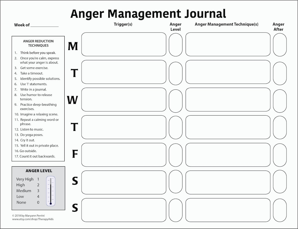 Printable Anger Management Tracker Etsy