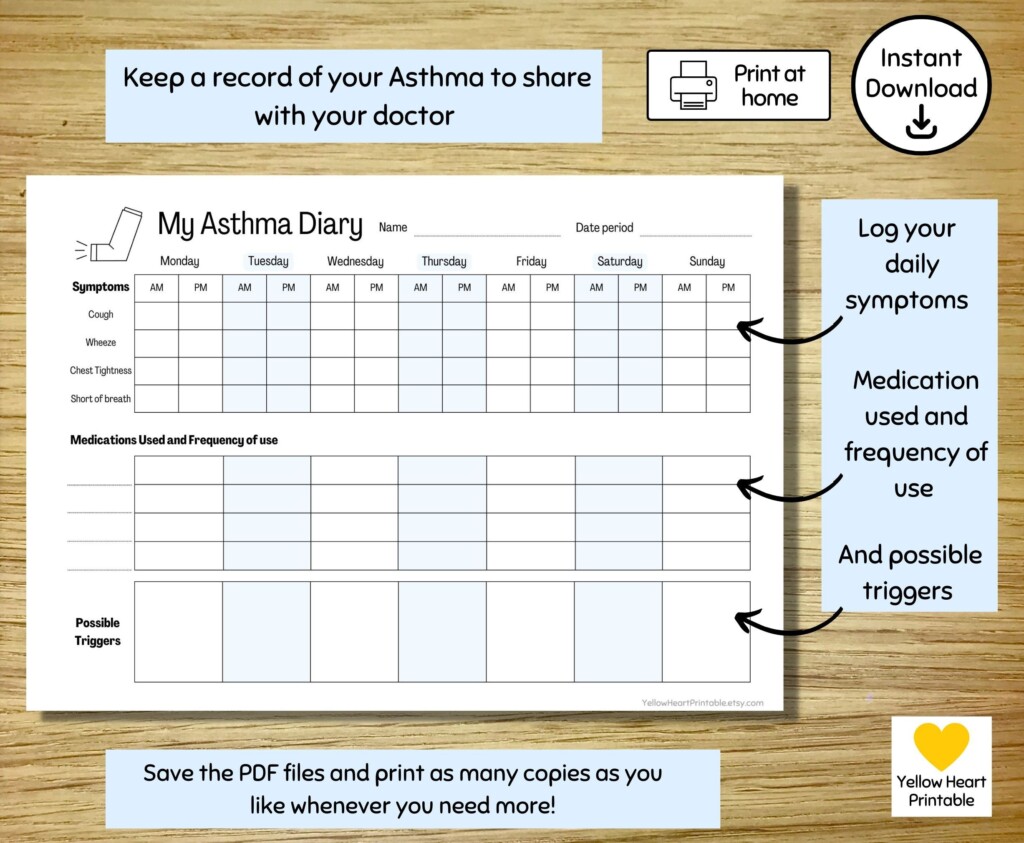 Printable Asthma Diary Tracker Download Print At Home Handy 