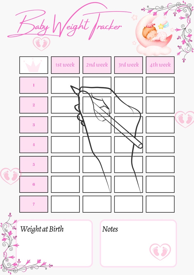 Printable Baby Weight Tracker pdf 2023 Baby Girl Memories Etsy