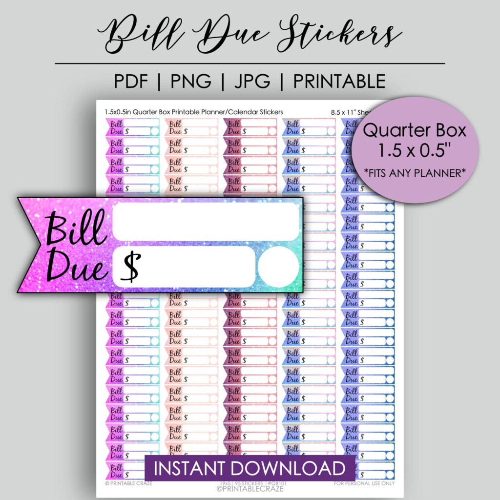 Printable Bill Due Payments Bill Tracker Debt Planner Stickers Etsy 
