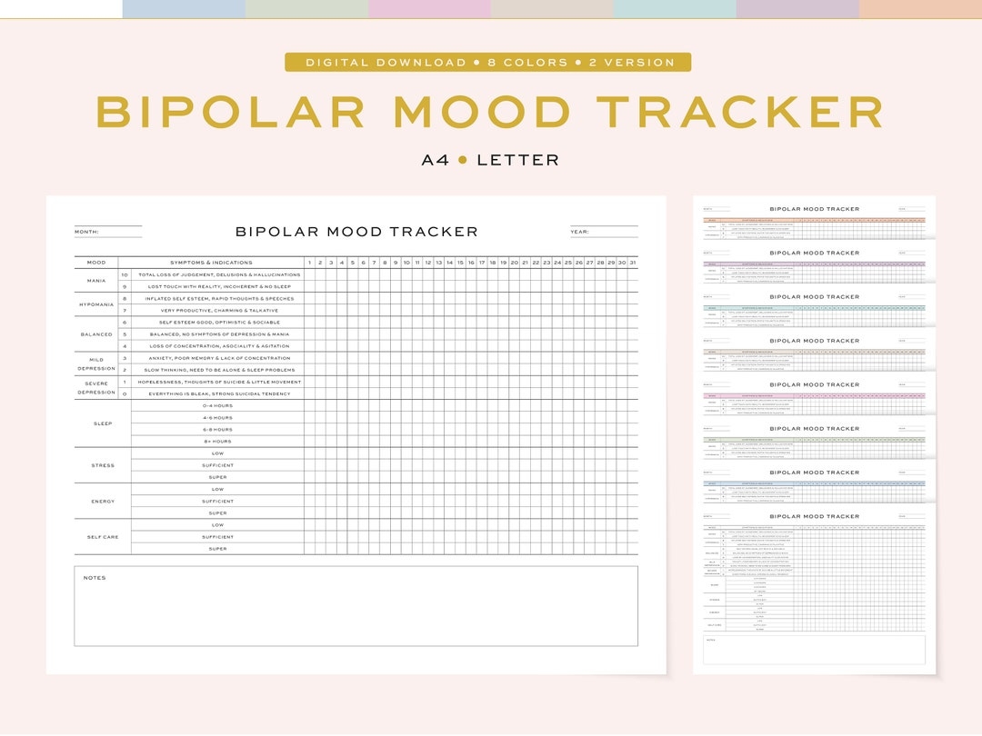 Printable Bipolar Mood Tracker Monthly Bipolar Mood Tracker Planner