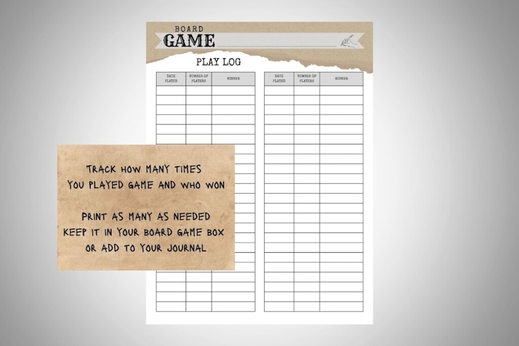 Printable Board Game Tracker Etsy