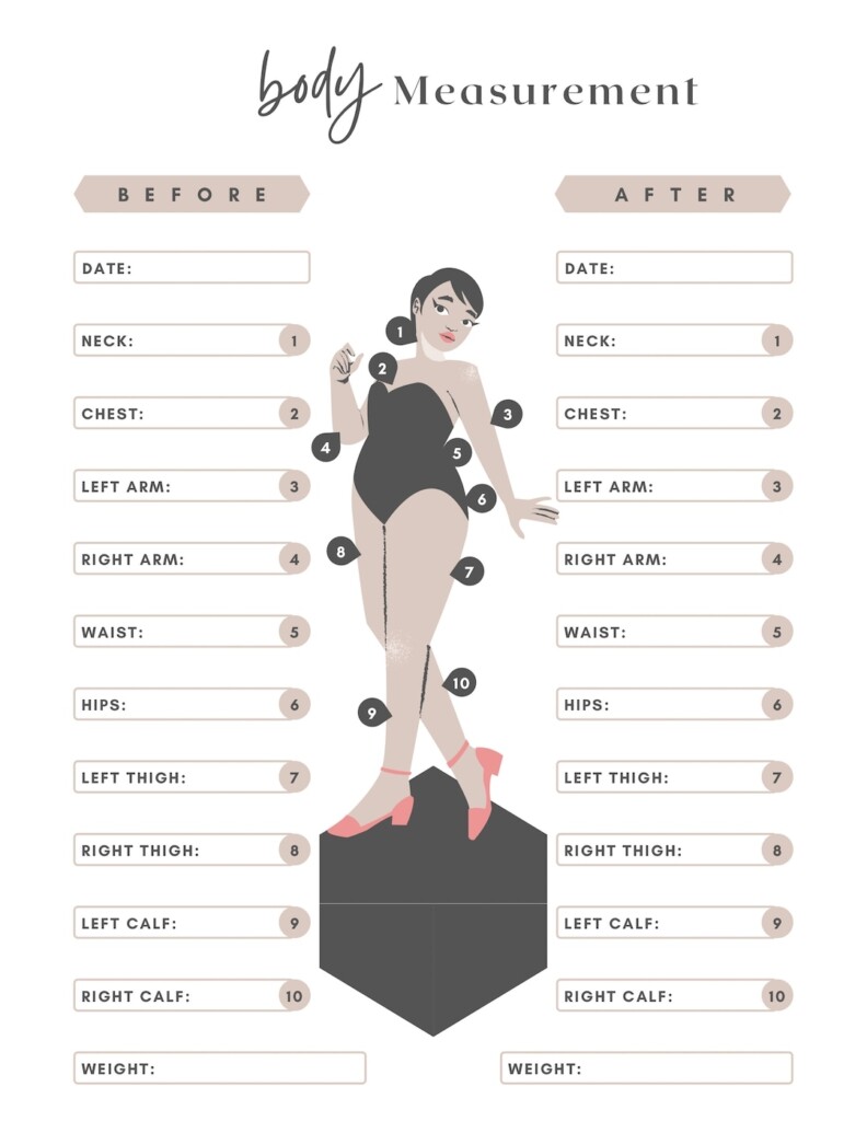 Printable Body Measurement Tracker Body Size Log Diet Planner Weight 