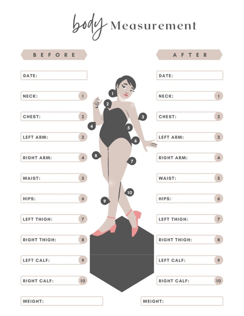 Printable Body Measurement Tracker Body Size Log Diet Planner Weight 