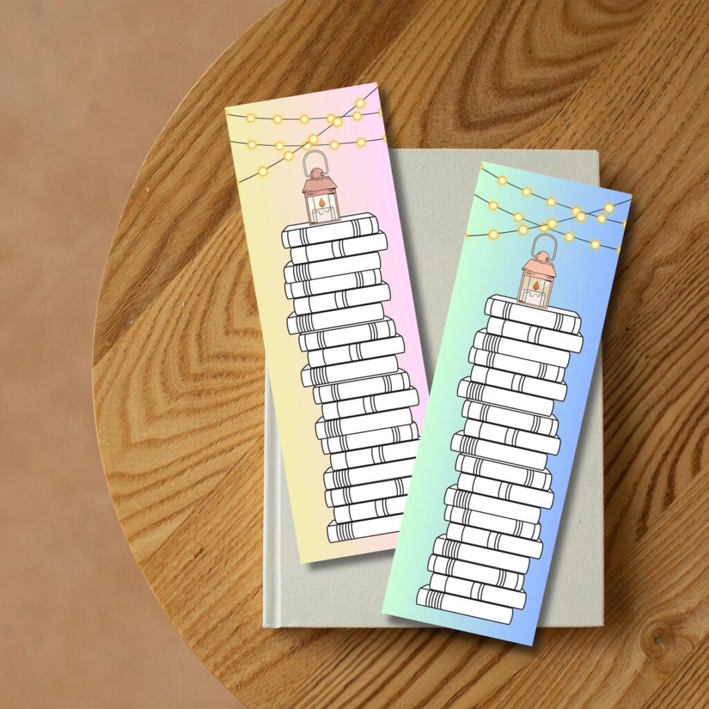 Printable Book Tracker Bookmark Book Stack Coloring For Booklover 