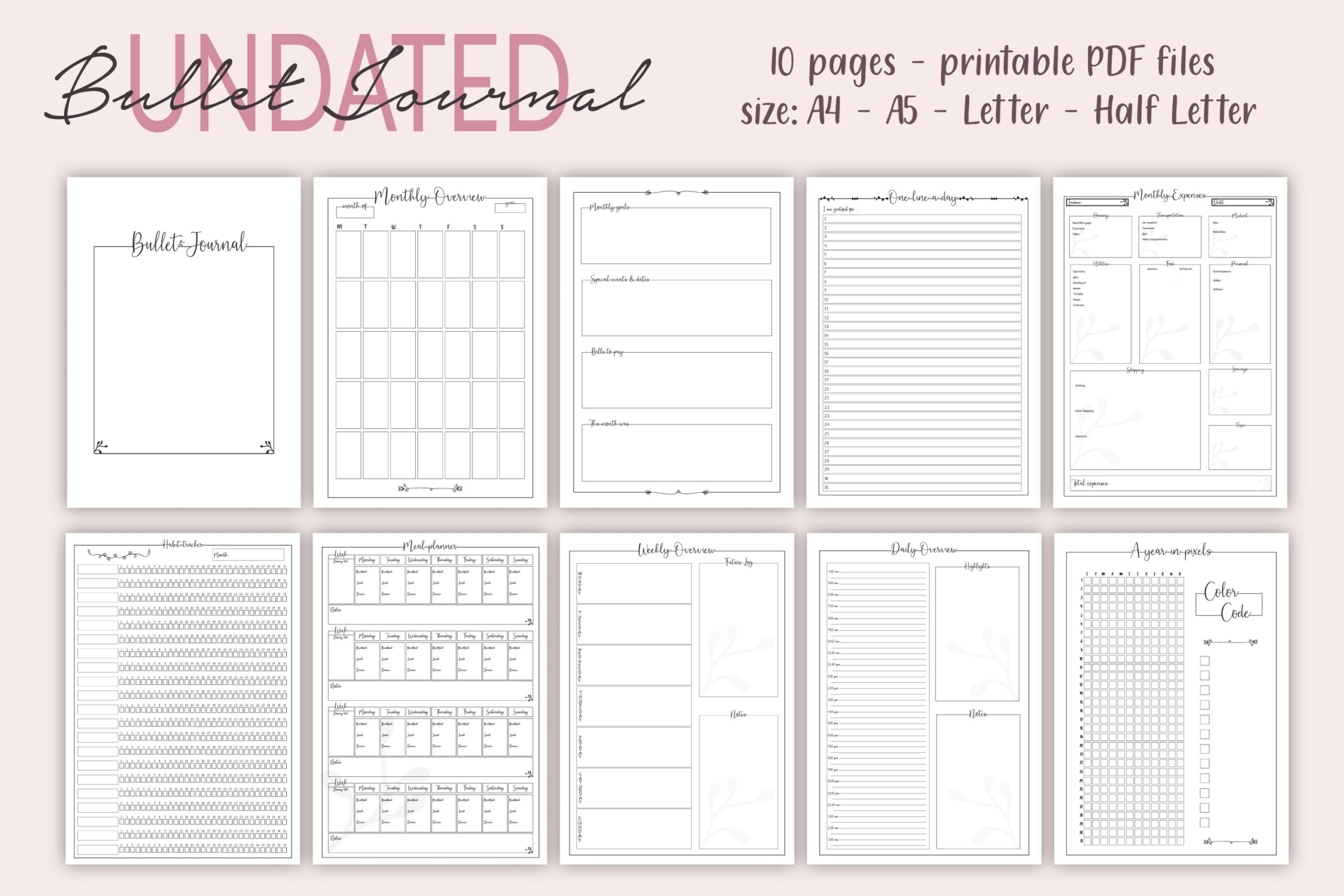 Printable Bullet Journal Planner Bundle Planner Kit PDF 556884