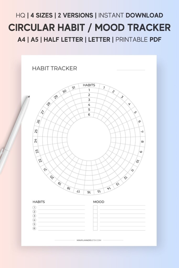 Printable Circular Habit Mood Tracker Monthly Habit Etsy