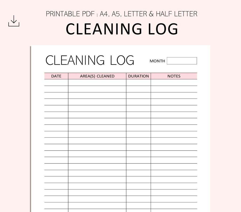 Printable Cleaning Log Template