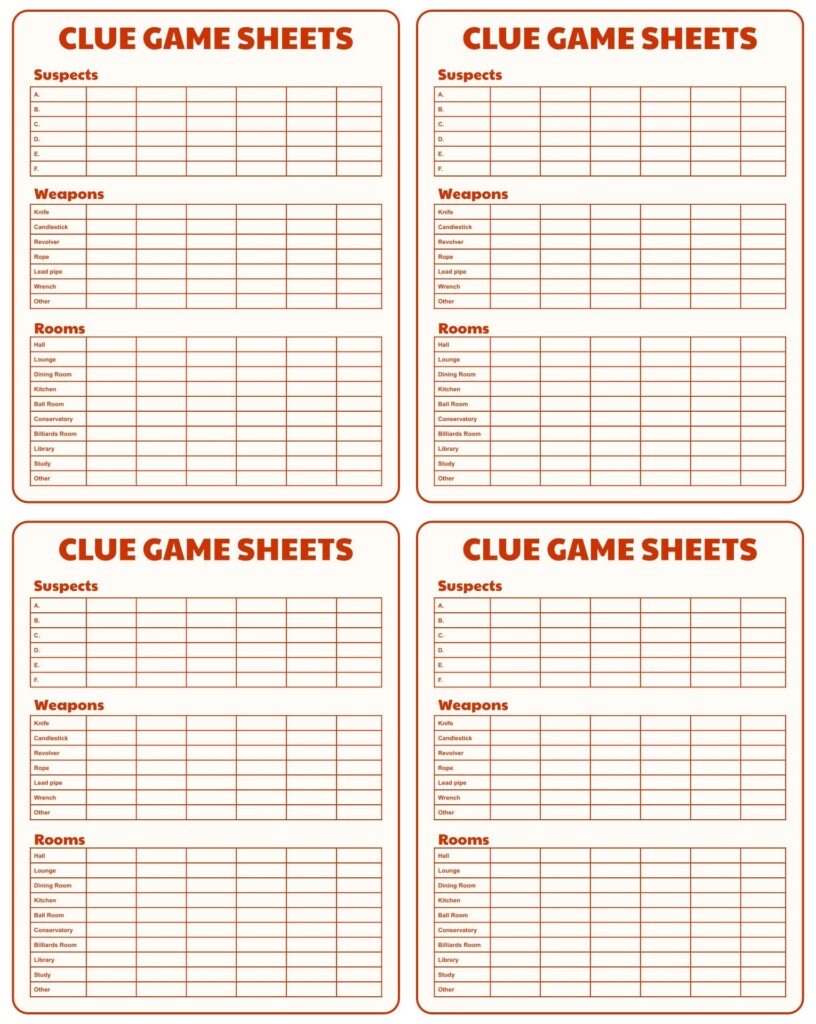 Printable Clue Sheet Printable Computer Tools
