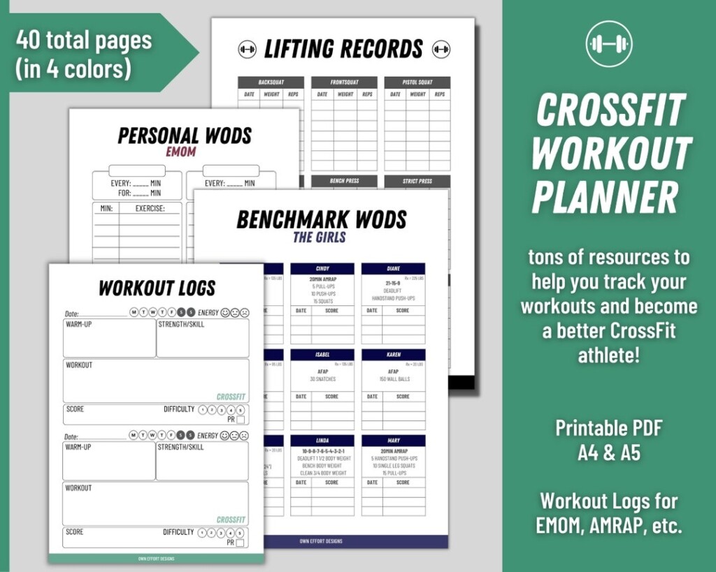 Printable Crossfit WOD Planner Daily Workout Fitness Journal Notebook 