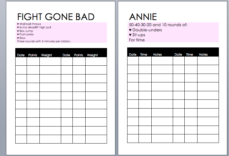 Printable CrossFit WOD Trackers Wod Crossfit Crossfit Wod