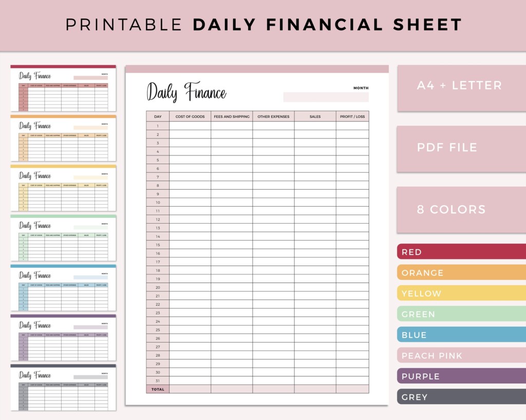 Printable Daily Sales Tracker Daily Finance Sheet Business Etsy