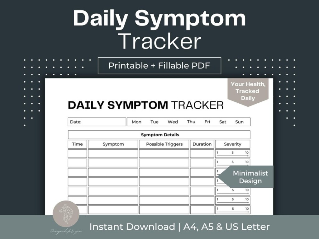 Printable Daily Symptom Tracker Fillable PDF Chronic Illness Tracker 