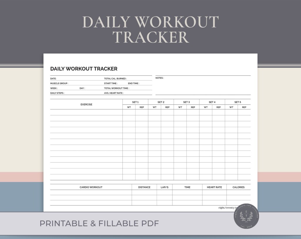 Printable Daily Workout Tracker Digital Download Fillable PDF Tracking 