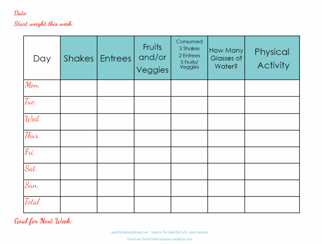 Printable Dash Diet Tracker