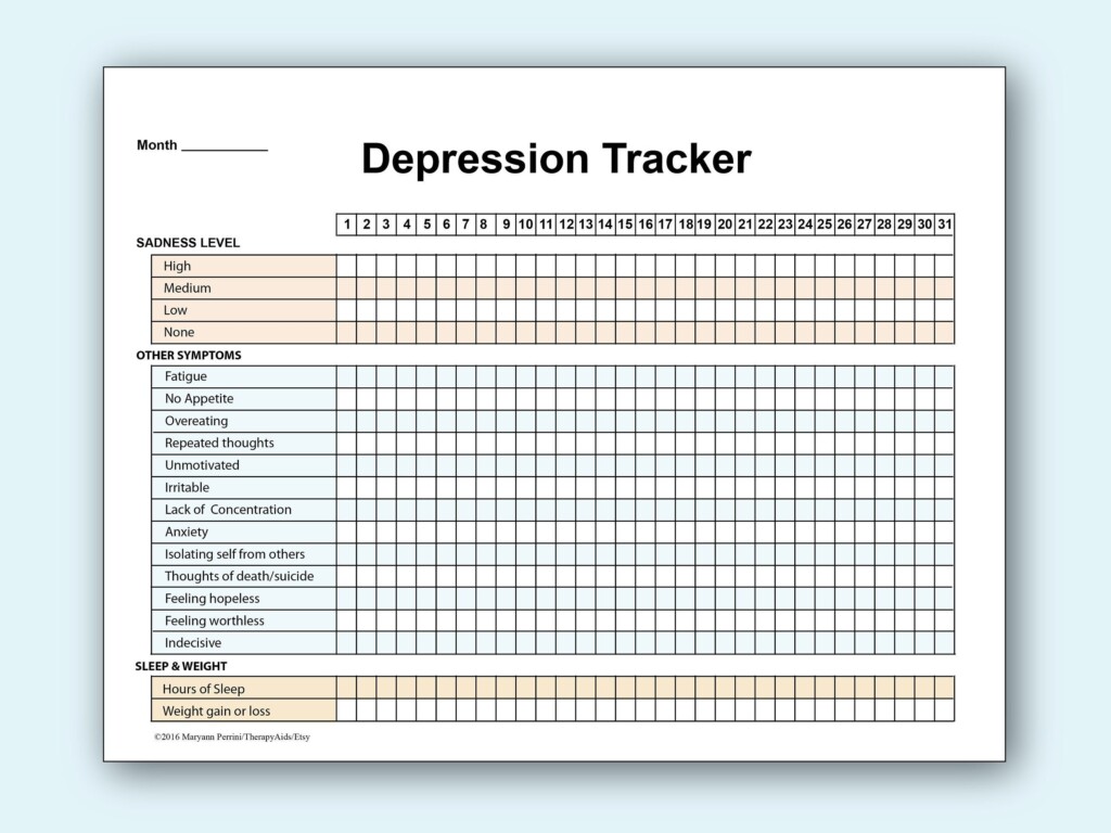 Printable Depression Symptoms Sleep And Weight Tracker In Etsy