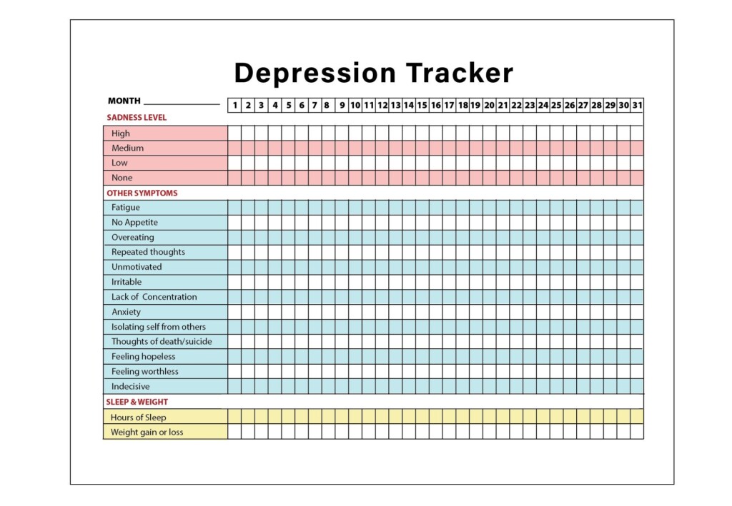 Printable Depression Symptoms Sleep Weight Tracker Diary Etsy