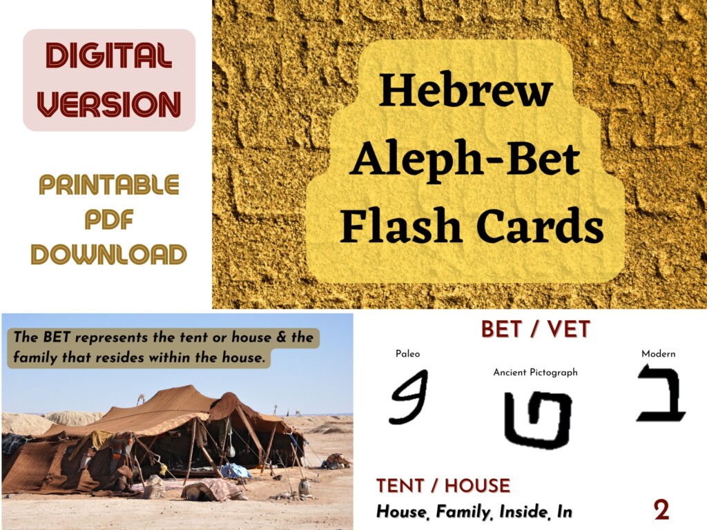 Printable Digital Hebrew Aleph Bet Flash Cards With Ancient 