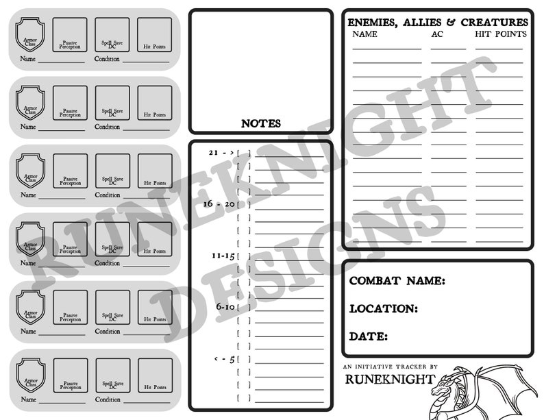 Printable Dnd 5e Initiative Tracker Dungeons Dragons Etsy Australia