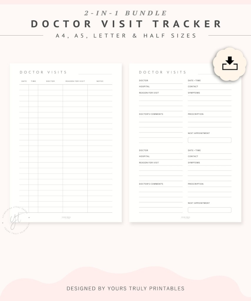 Printable Doctor Visits Tracker Medical Appointment Log Template 