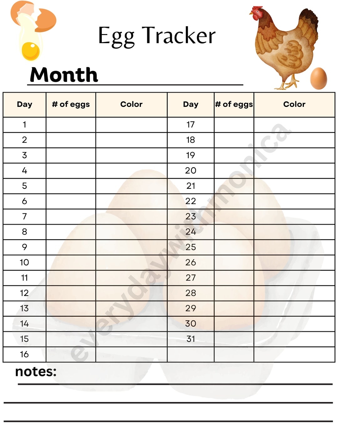 Printable Egg Tracker Back Yard Chicken Egg Tracker Homestead