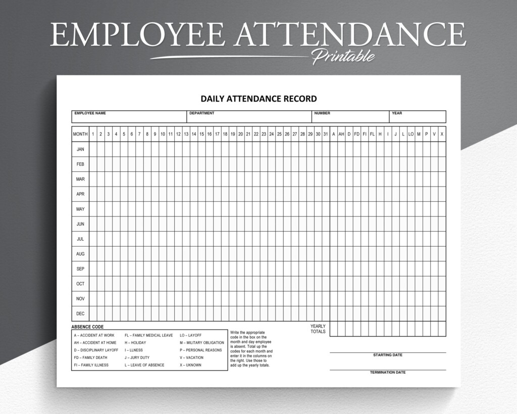 Printable Employee Attendance Tracker Printable Free Templates
