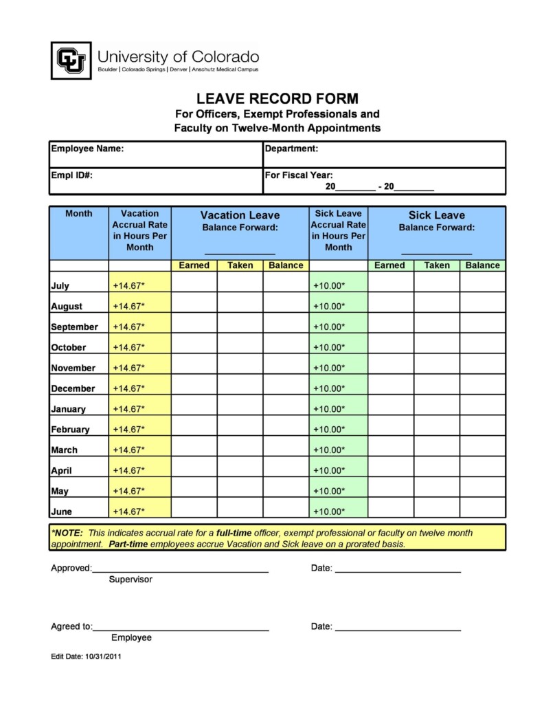 Printable Employee Vacation Tracker Excel