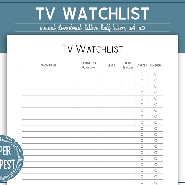 Printable Episode Tracker Etsy
