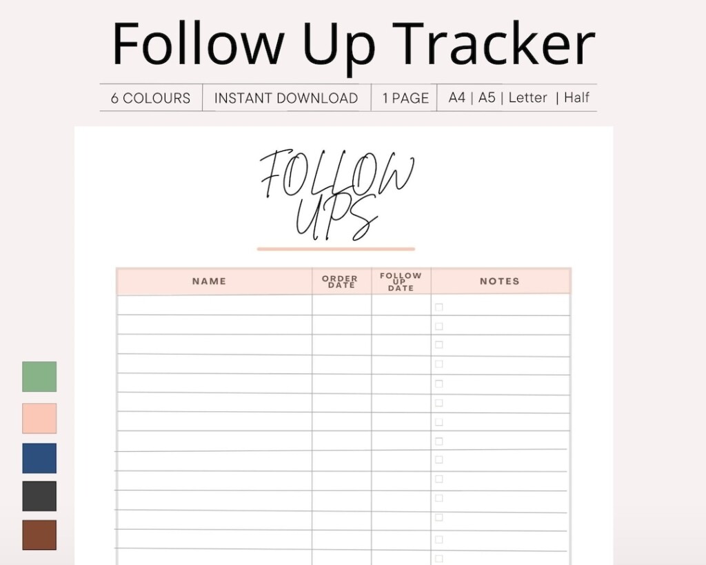 Printable Follow Up Sheet Business Follow Ups Small Business Customer 