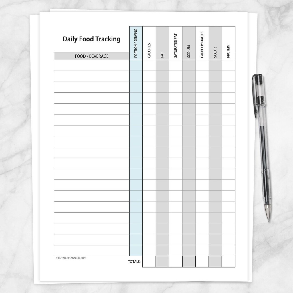 Printable Food Tracking Sheet Healthy Eating Daily Calorie Fat 