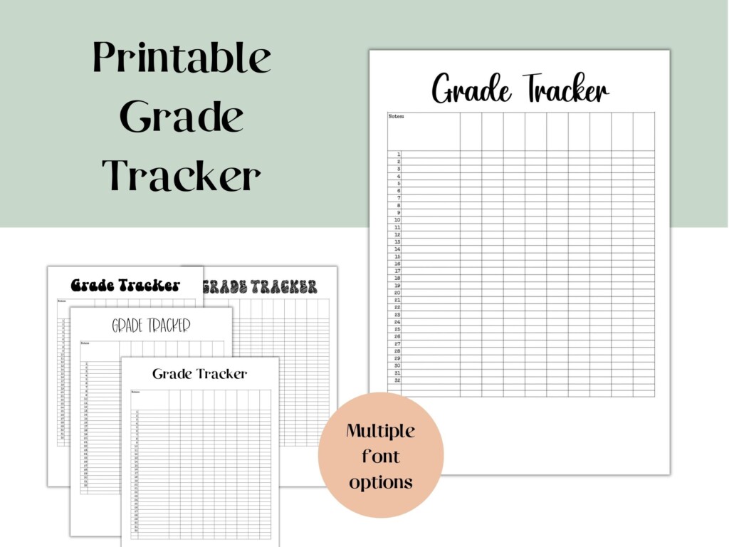 Printable Grade Tracker Homeschool Gradebook Grade Tracker Printable 