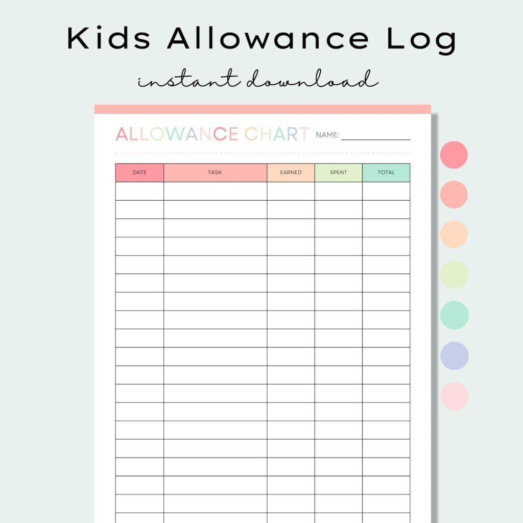 Printable Kids Allowance Chart Allowance Tracker Kids Savings Tracker 