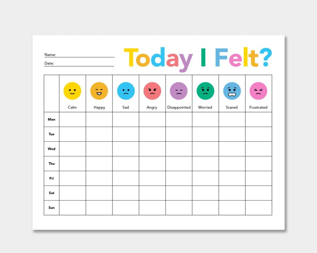 Printable Kids Simple Weekly Mood Tracker Feeling Tracker Colorful 
