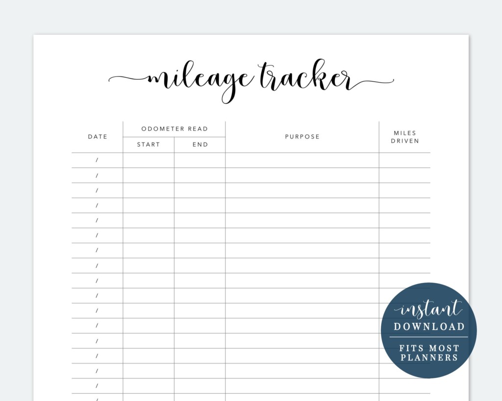 Printable Mileage Tracker