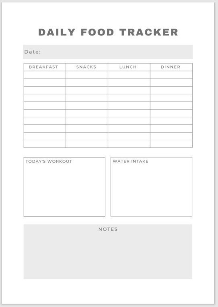 Printable Minimalist Daily Food Tracker Printable Daily Food Tracker 