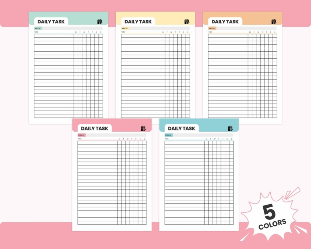 Printable Minimalist Daily Task Tracking Sheet Digital Work Schedule 