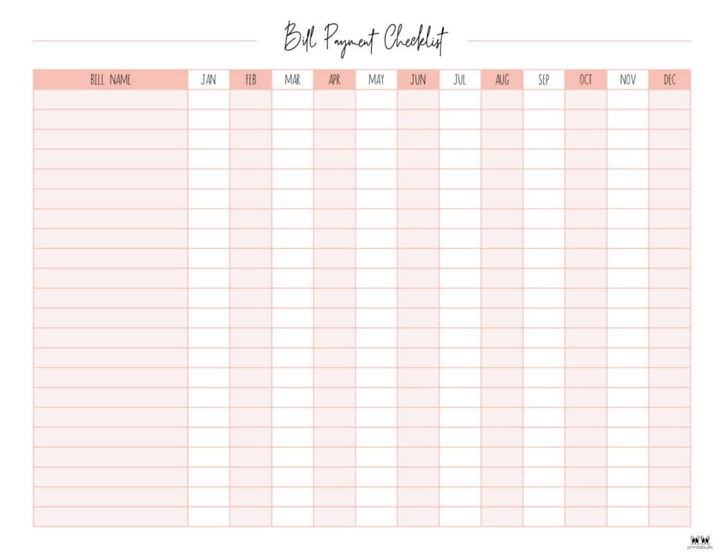 Printable Monthly Bill Organizer Printable Templates