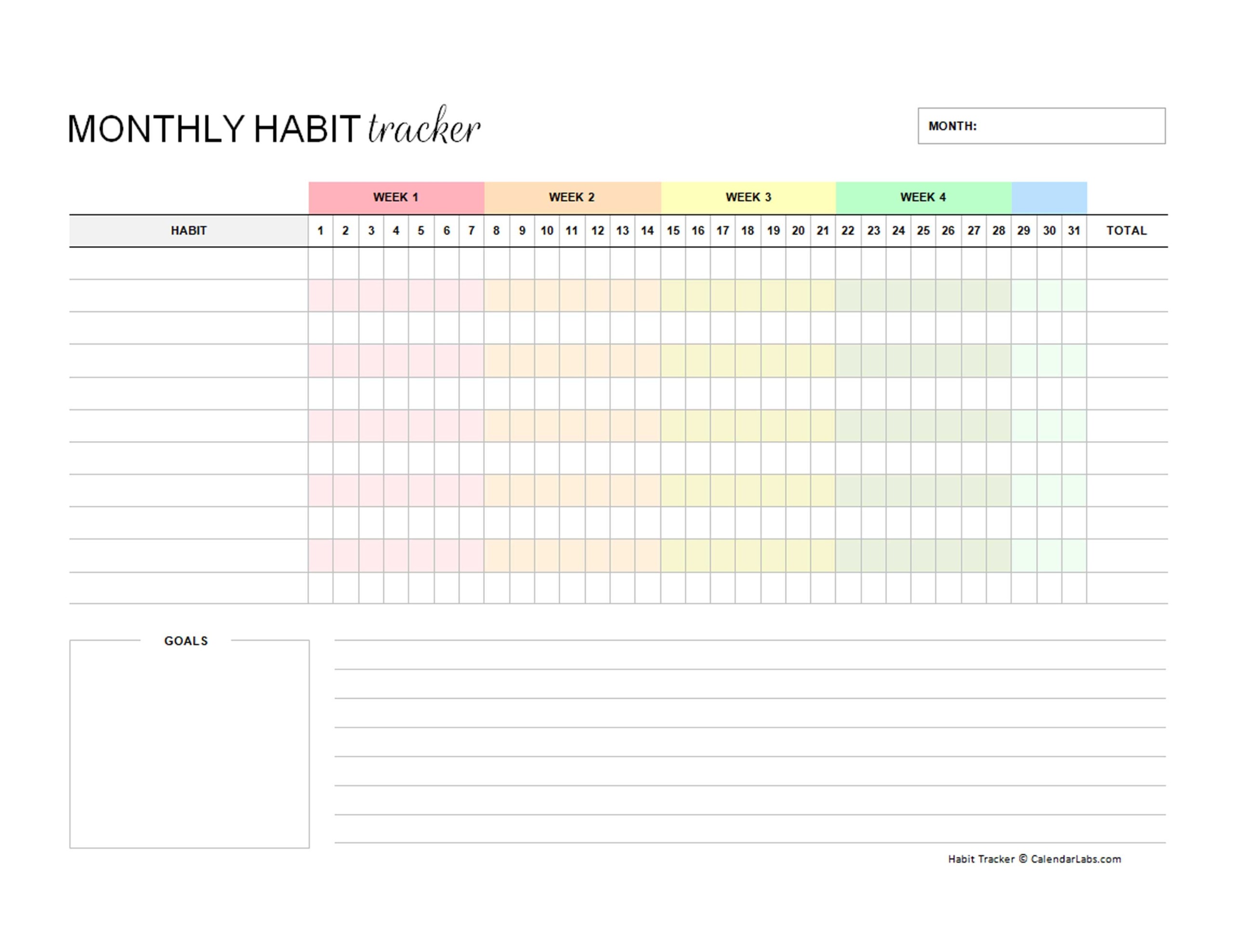 Printable Monthly Habit Tracker Free Printable Templates