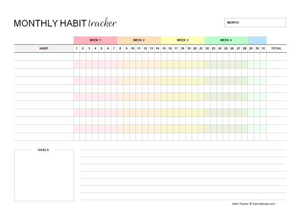 Printable Monthly Habit Tracker Free Printable Templates