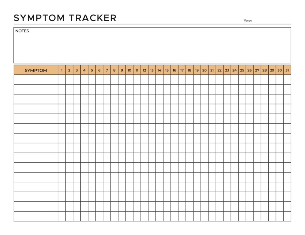 Printable Monthly Symptom Tracker Chart Monthly Symptom Frequency 
