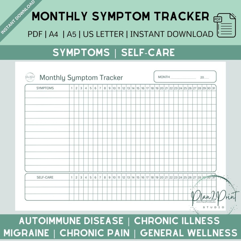 Printable Monthly Symptom Tracker Chronic Illness Pain Etsy